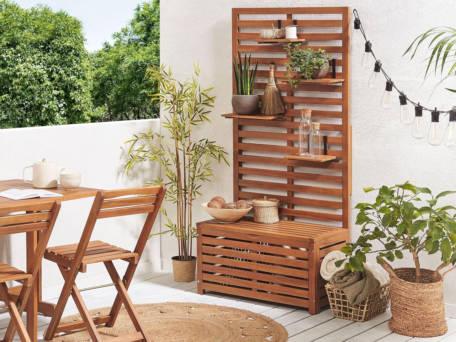 Beliani Banc de Rangement Extérieur avec Étagères Murales en Bois d'Acacia 80 cm Matino – Image 2