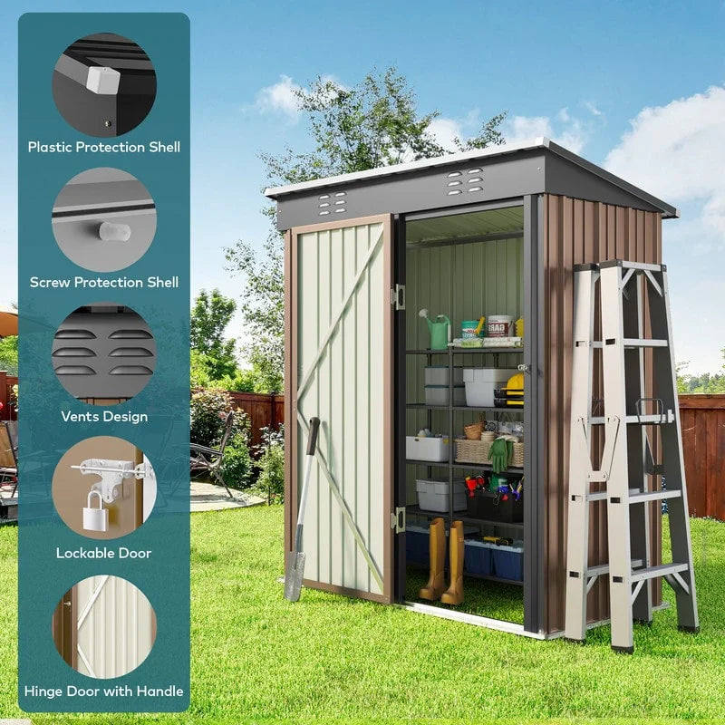 Outdoor Storage Metal Shed Garden Tool Shed with Lockable Door for Patio Furniture and Tools – Image 18