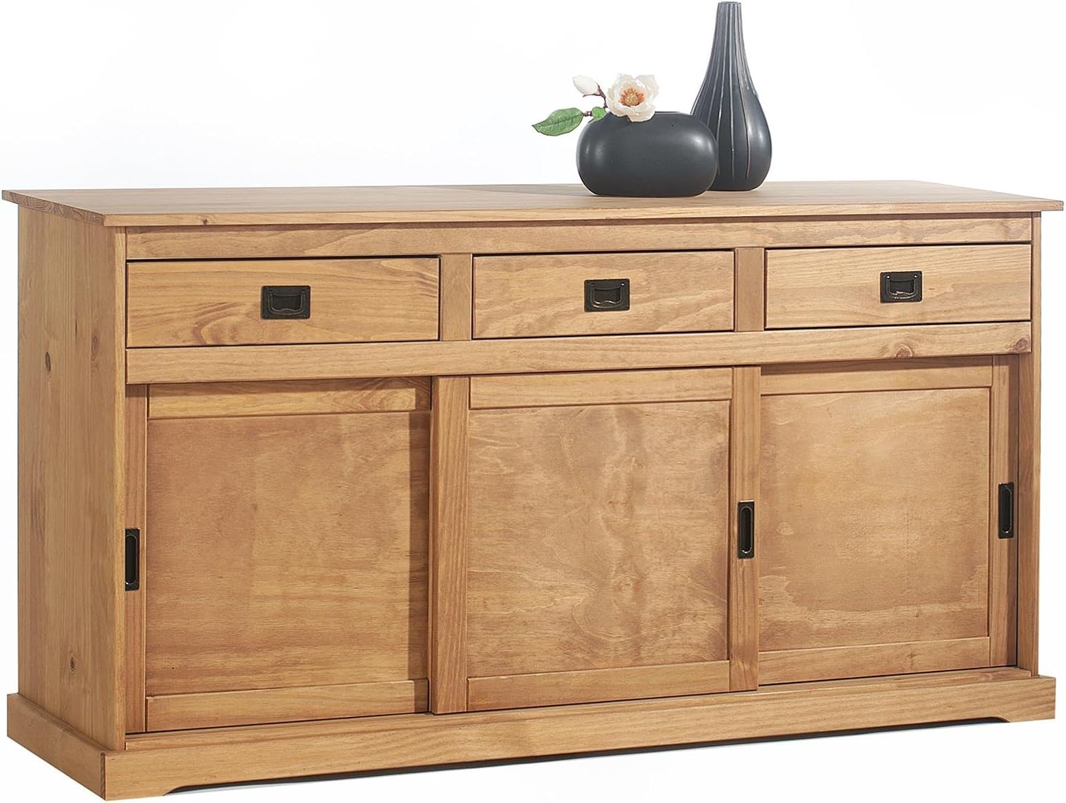 IDIMEX Buffet Savona bahut vaisselier Commode avec 3 tiroirs et 3 Portes coulissantes, en pin Massif lasuré Brun