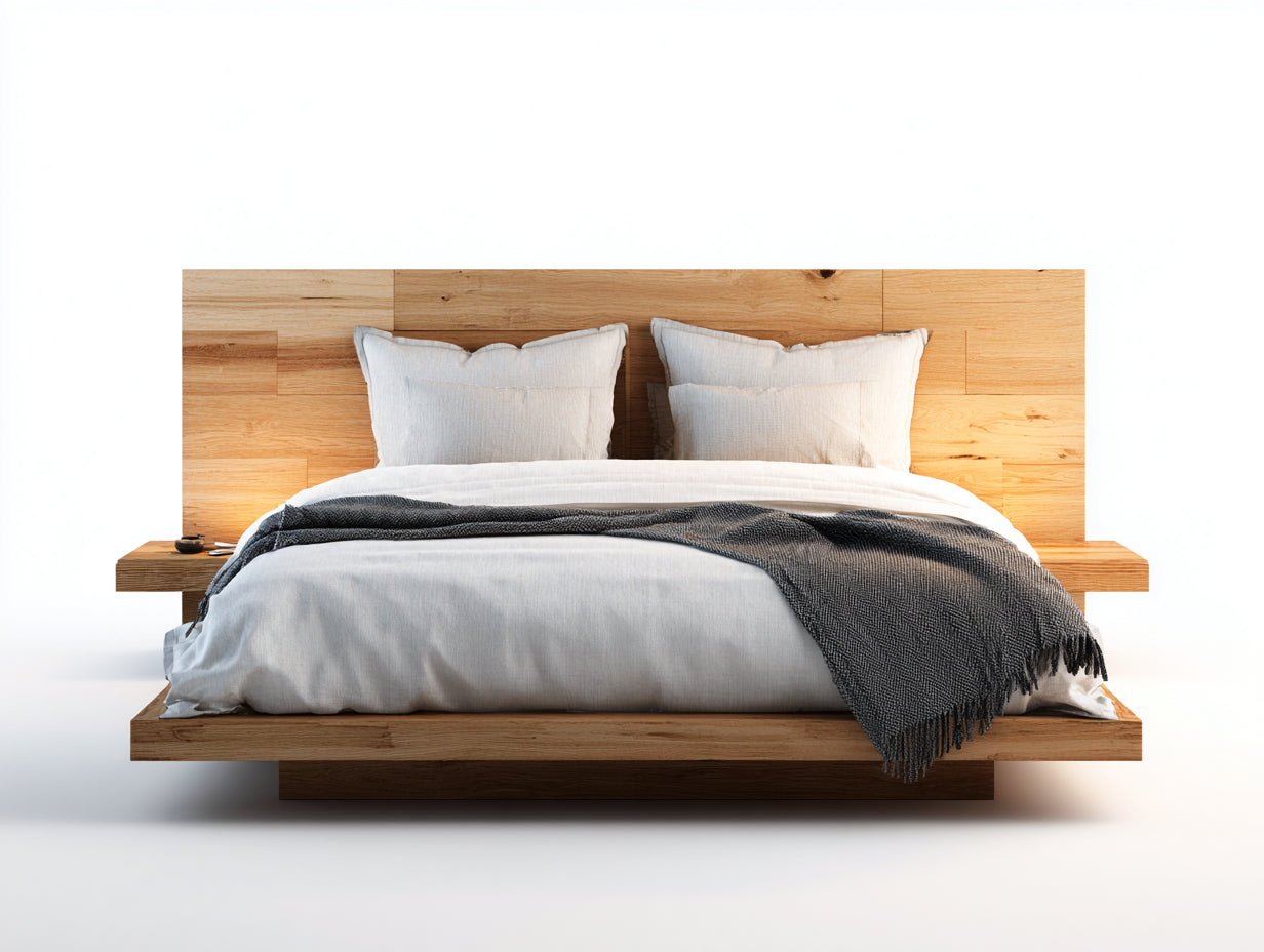 Lit double bois naturel 200x160x95 cm - Naturel - Design minimaliste contemporain
