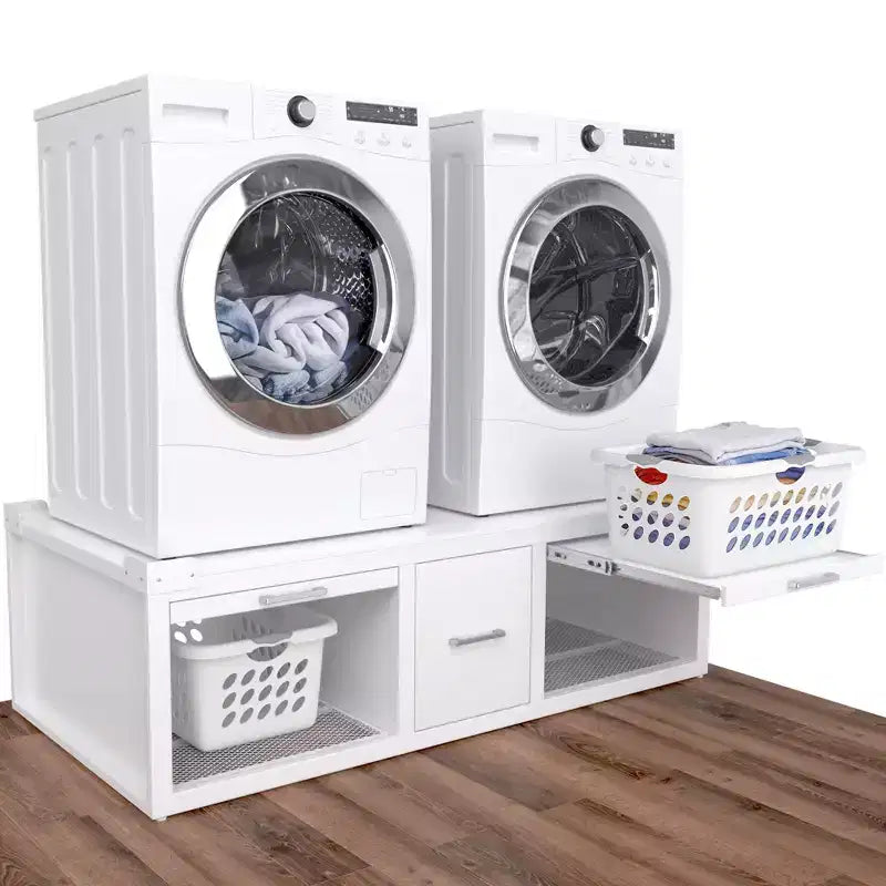 GDLF Washer and Dryer Pedestals, Universal Washer and Dryer Stand with Pull-Out Shelf,White – Image 9