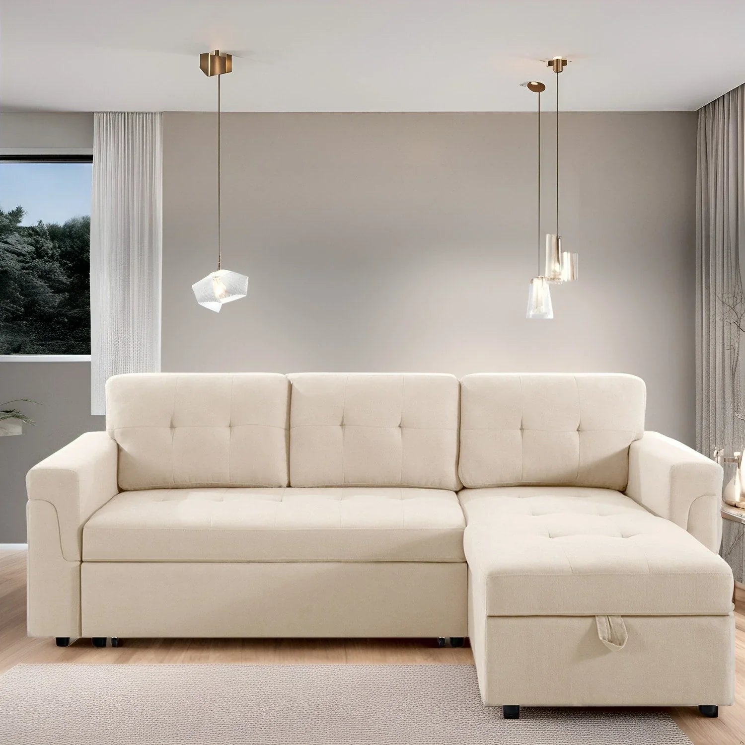 Convertible Reversible Sectional Sofa with Pull-Out Sleeper Bed, Hidden Storage Chaise, and Durable Legs – Image 16