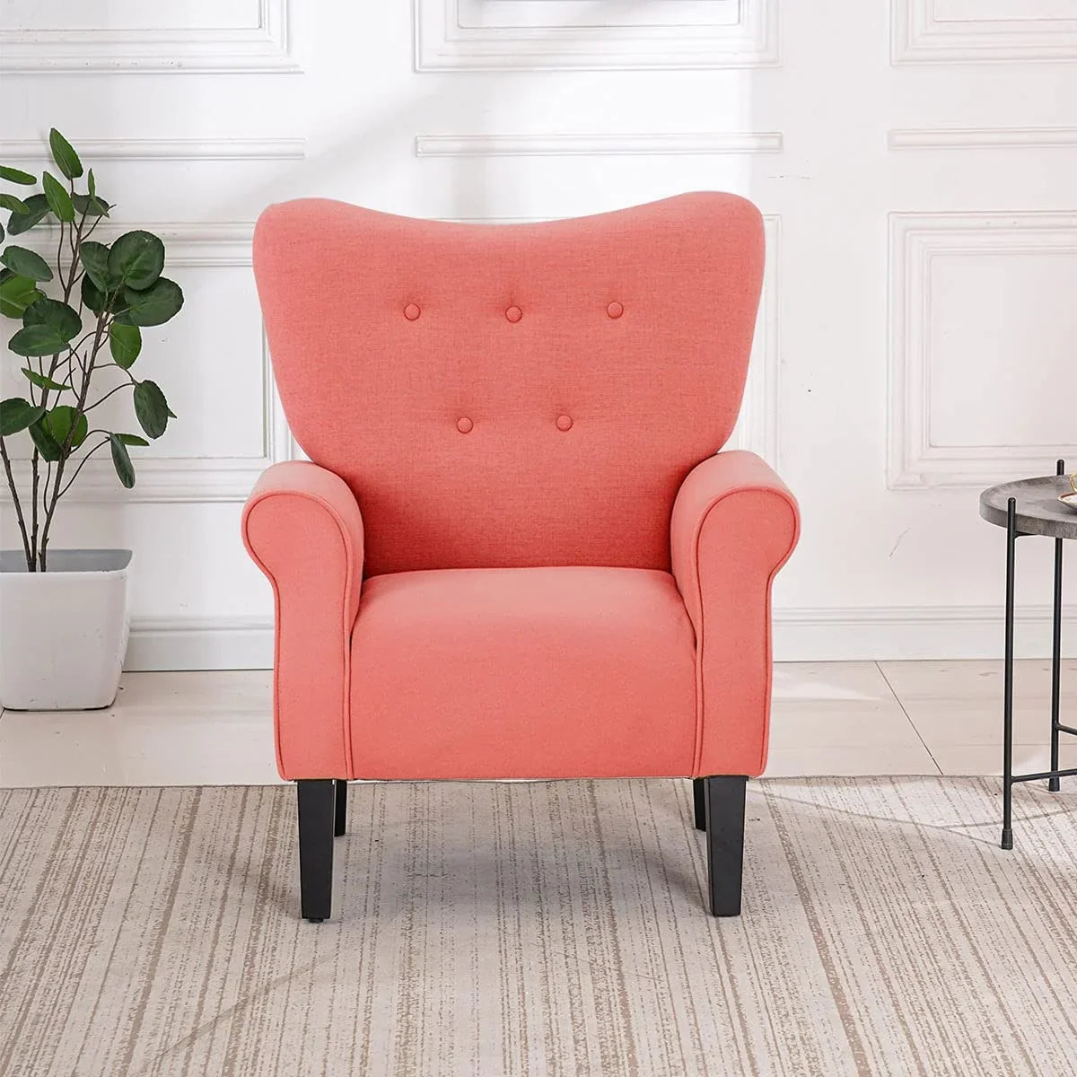 Erommy Modern Accent Chair, High Back Armchair, Upholstered Fabric Button Single Sofa with Wooden Legs for Living Room – Image 20