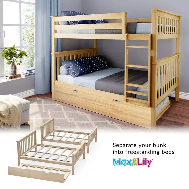 Max & Lily Full over Full Bunk Bed with Trundle Bed – Image 9