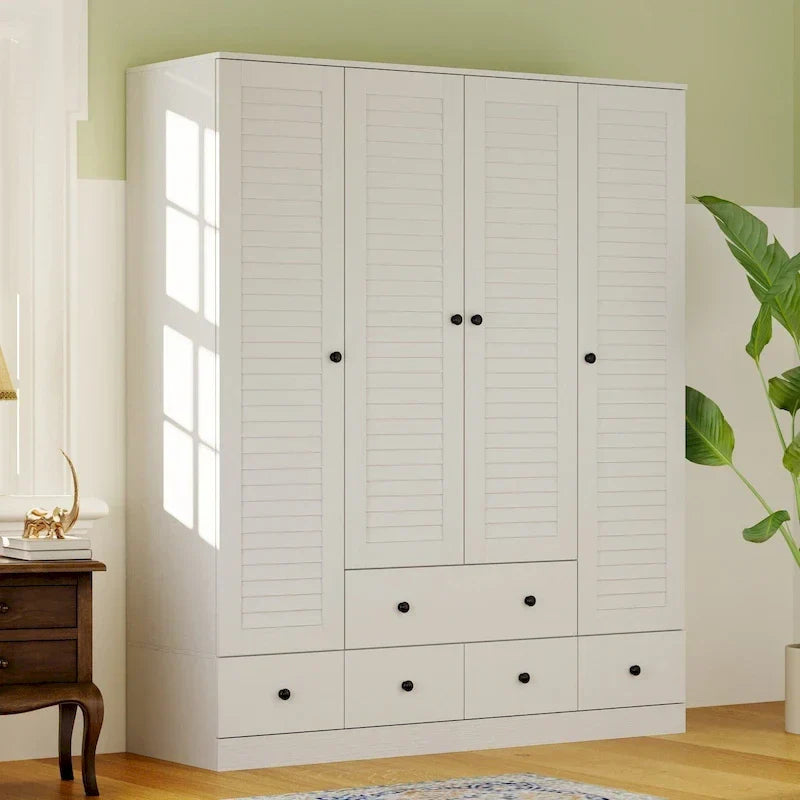 Wardrobe Armoire Closet 59W Large Freestanding Wardrobe Cabinet White – Image 7