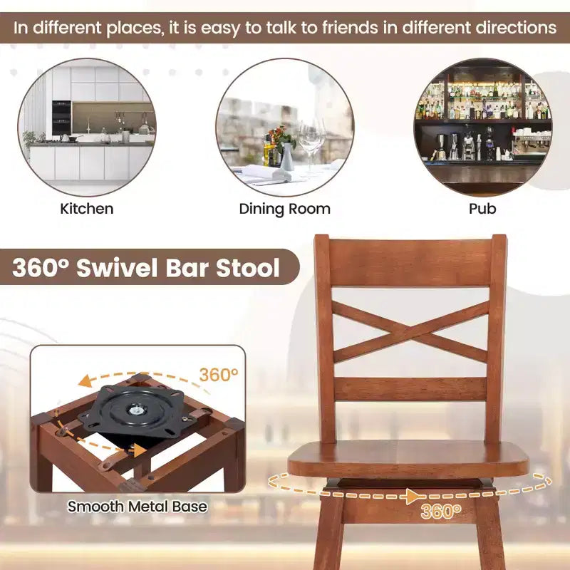 Costway 2 PCS 24/30 Counter/Bar Height Stool Rubber Wood Swivel Bar Stool with Inclined Backrest Walnut – Image 8