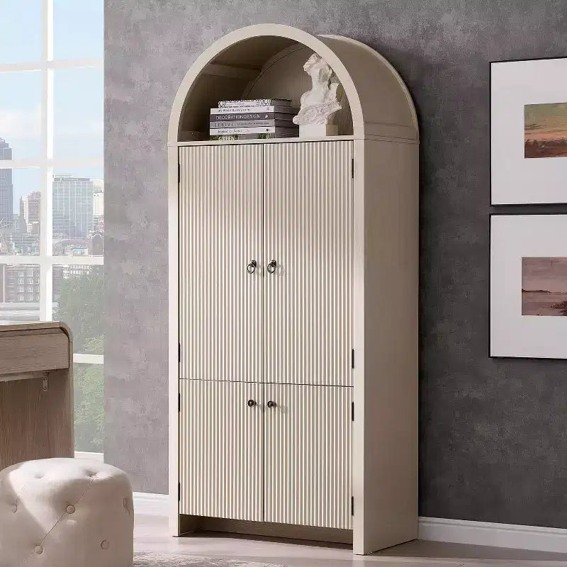 71 Tall Arched Kitchen Pantry, Modern Storage Cabinet with 3 Adjustable Shelves, 6 Door Shelves, for Kitchen, Living Room – Image 6