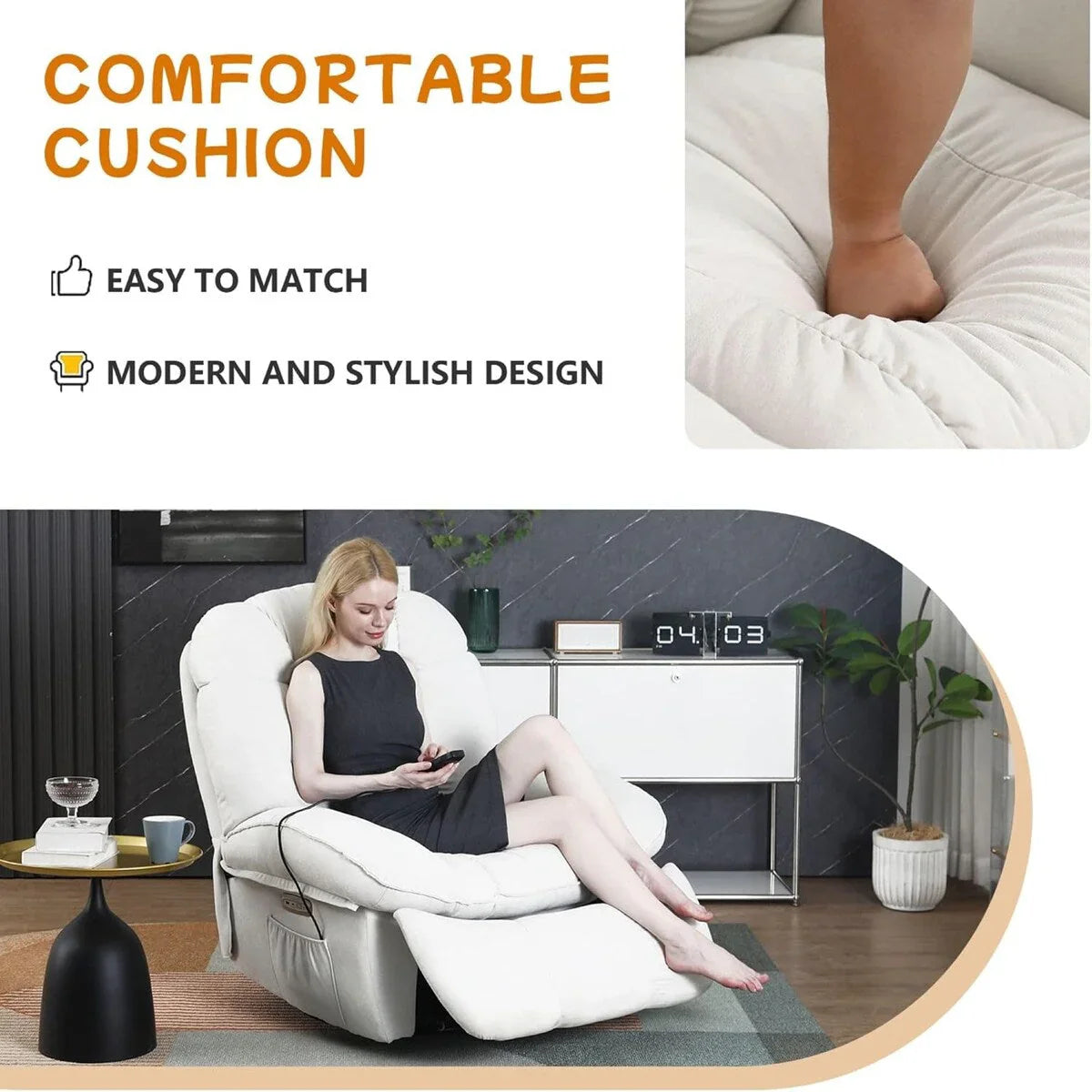 XINMICS Swivel Power Recliner Chair, Massage Rocker Recliners with Heated ,USB, USB-C and Side Pocket – Image 19