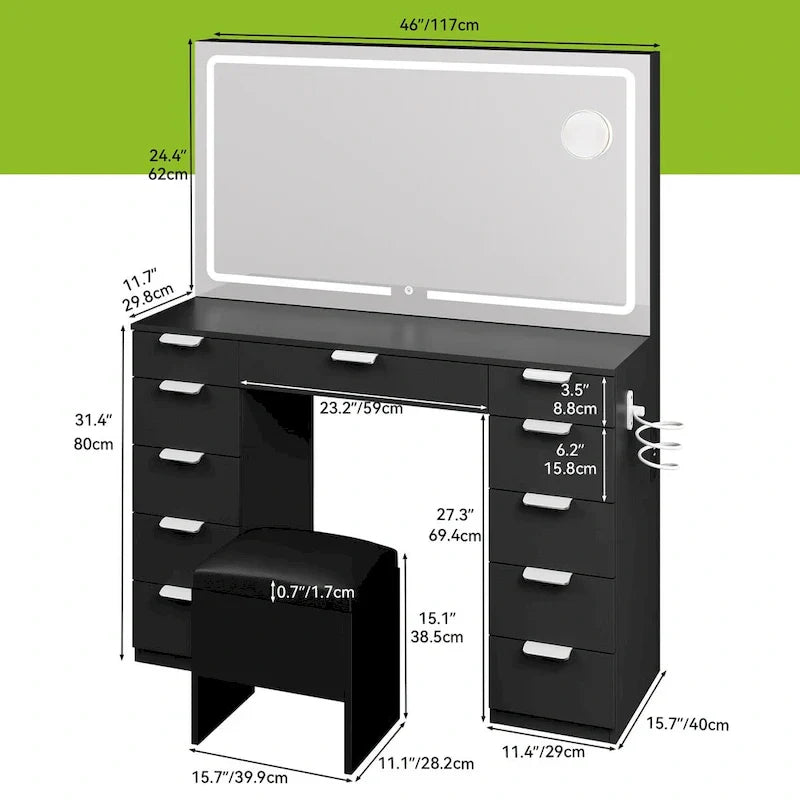 Moasis 46 Vanity With Built-in Socket With Illuminated Mirror and Hair Dryer Rack - 55.8 H X 46 W X 11.7 D – Image 5