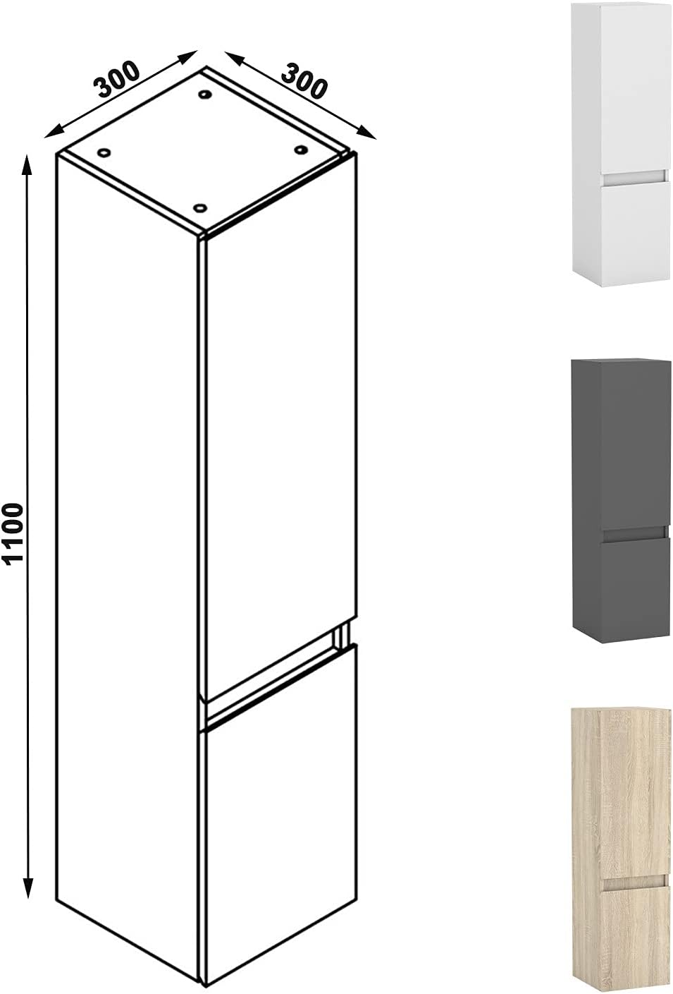 AICA Ensemble Meubles Salle de Bain 80cm Vasque + Colonne + Miroir Rond Lumineux Chêne Wotan – Image 5