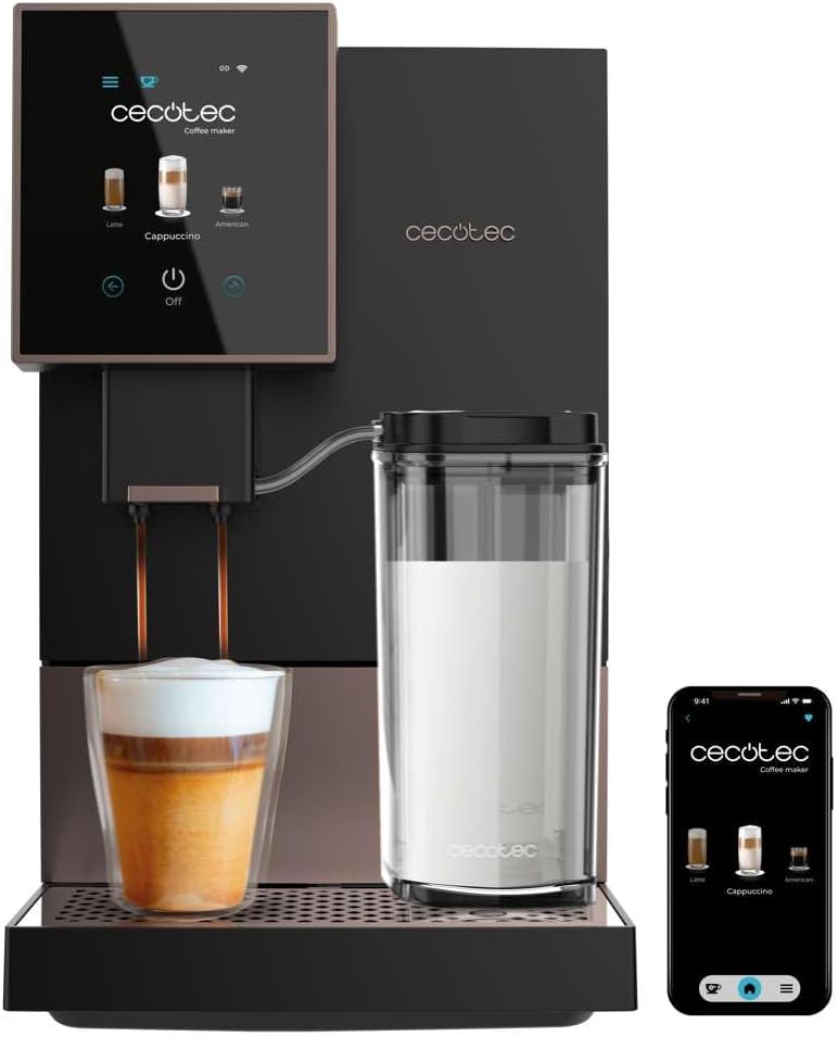 Cecotec Machine a Café Espresso Superautomatique Cremmaet Compactccino Connected Black Rose. 19 Bars, Écran TFT, Wifi, Moulin Integré, Réservoir d'eau 1,1 L et de lait 400 ml, Nettoyage Automatique