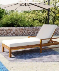 Wood Adjustable Backrest Outdoor Lounge Chair, Suitable for Gardens, Terraces and Poolside Areas