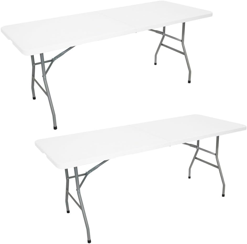 Oxeo Lot de 2 Tables Pliantes Jardin - 180cm - Portable avec Poignée - Table Camping Pique Nique 8 Places - Table réception - Blanc