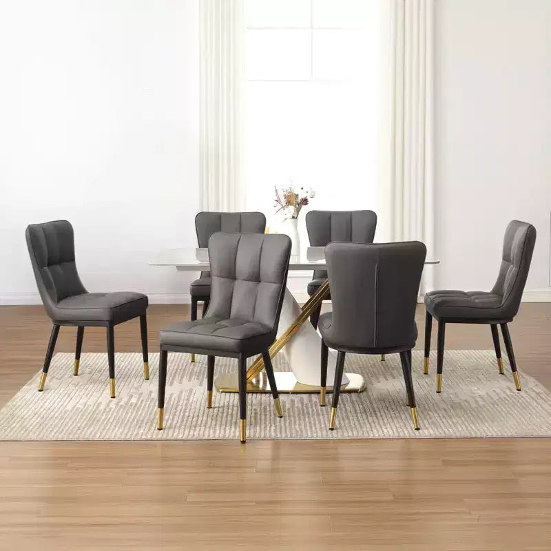 Bekrvio Dining Room Chairs Set of 6, Modern Upholstered Faux Leather Seat with High Back, Metal Legs, Armless Kitchen Chairs for Living Dinning Room – Image 40