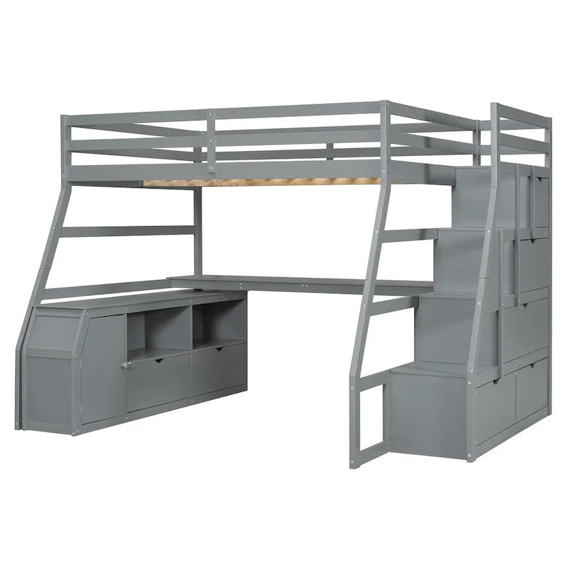 Full Pine Loft Bed with Desk and Storage – Image 10