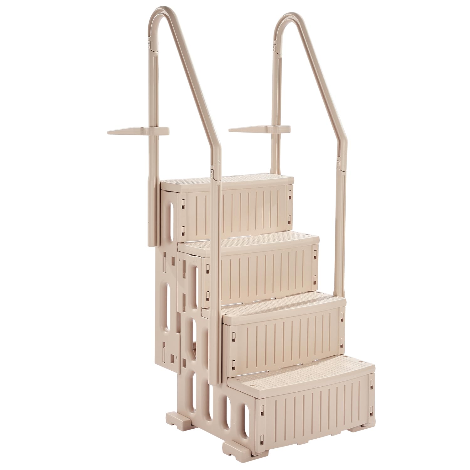 VEVOR Escalier de Piscine en Plastique avec 2 Rampes, 4 Marches Antidérapantes, Capacité de Charge 181,4 kg, pour Piscines Creusées Hors Sol 122-137 cm, Terrasse, Maison, Intérieur, Extérieur, Taupe – Image 9