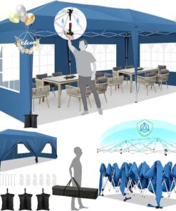 HOTEEL Tonnelle Pliante 3x6m étanche et Stable – avec 6 parois latérales, Construction en Une poussée, 8 Barres Pare-Vent – Tente de fête pour Mariage, Camping(Bleu)