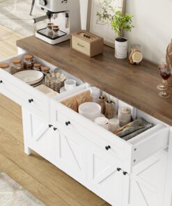 Alternative view of HOCSOK Buffet, 140 cm Meuble Cuisine avec Etagères Réglables, Buffet Salle a Manger avec 2 Tiroirs 4 Portes, Meuble de Rangement pour Salon, Cuisine, Couloir, Blanc