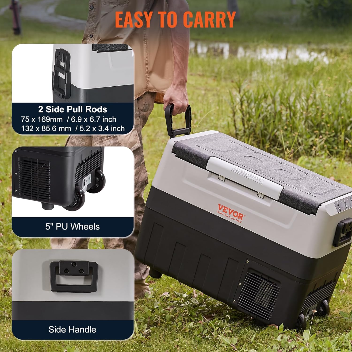 VEVOR Glacière Électrique Portable de 55 L Réfrigérateur de Voiture Portable 12/24 V CC 100-240 V CA Frigo Voiture Double Zone 0,6 kW.h -20 °C à 10 °C Réglable Congélateur pour Camion Bateau Camping – Image 6