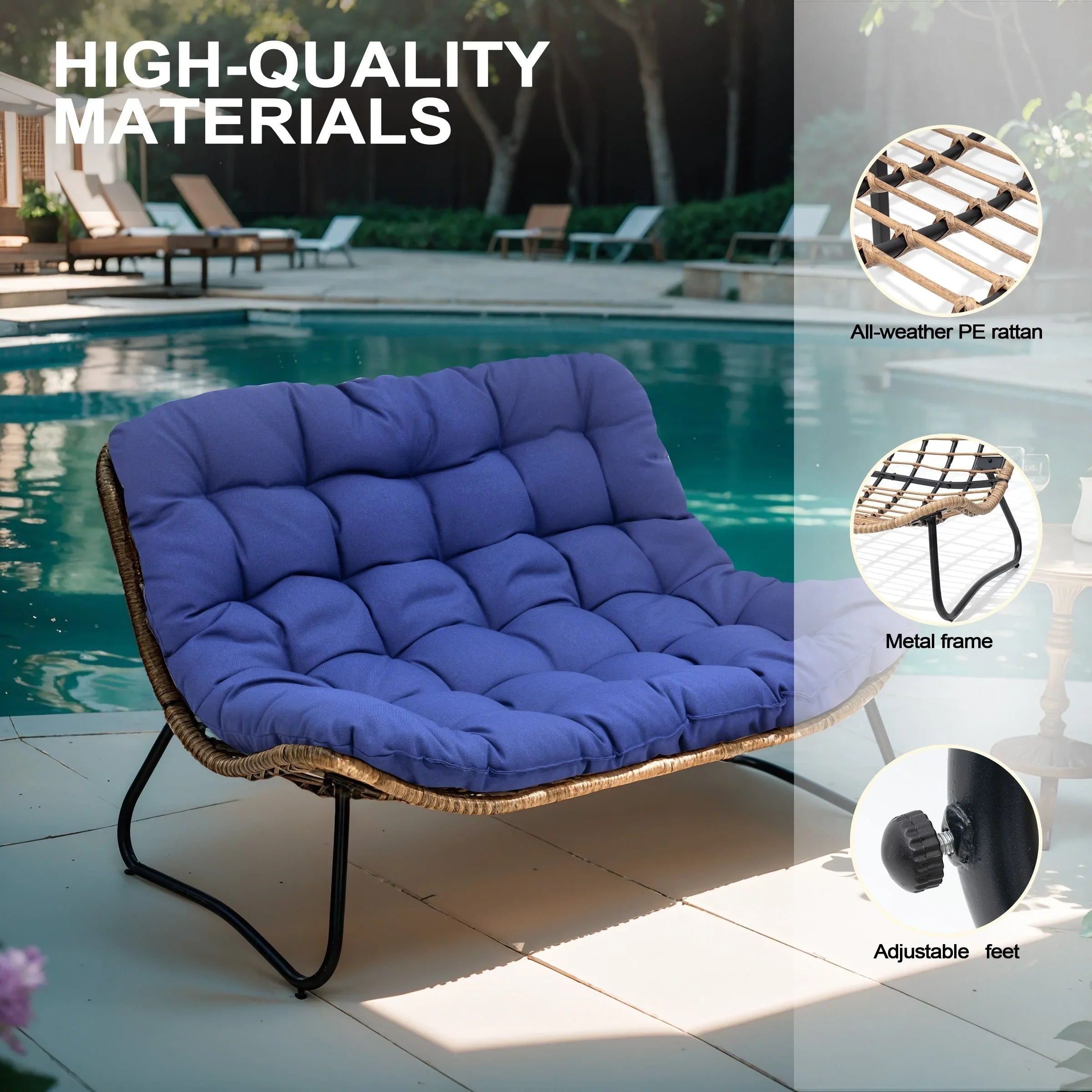 Double Papasan Chair Loveseat with Cushion, All-weather PE Rattan and Metal Frame for Indoor Outdoor – Image 20