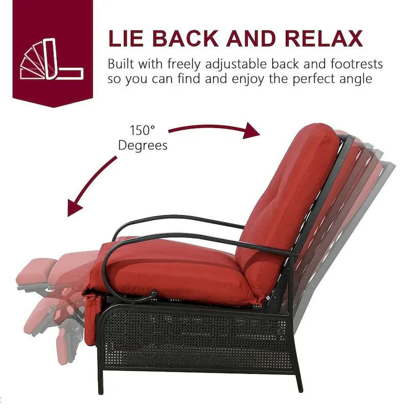 Adjustable Recliner Lounge Chair Patio Lounge Sofa with Cushion - 38 (D) x 26.5 (W) x 38.5 (H) INCH – Image 7