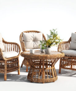 Ensemble table et chaises d'extérieur rotin 75x70x88 cm - bois naturel/beige - design moderne