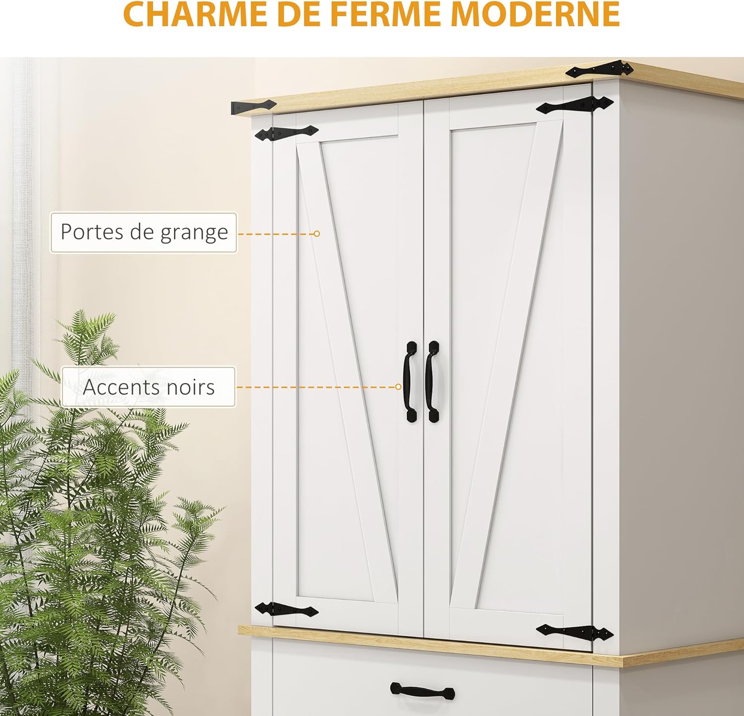 HOMCOM Armoire de Cuisine Buffet Cuisine vaisselier Meuble de Rangement avec 4 Portes, 6 étagères à Porte,1 tiroir et étagères réglables, 76,5 x 40 x 181 cm, Blanc – Image 5