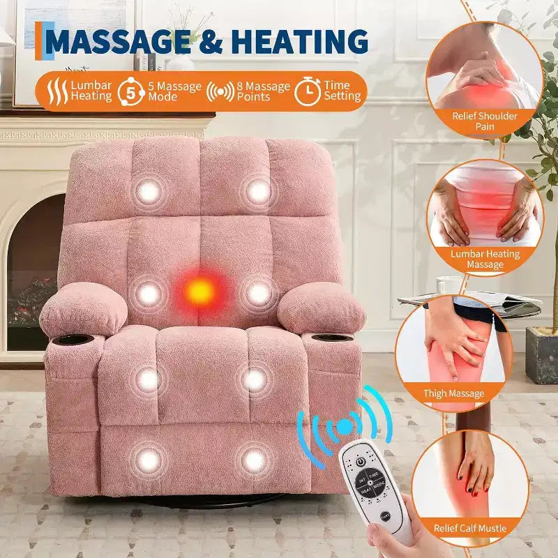 Oversized Recliner Chair for Adults, Manual Swivel Rocker Sofa, Side Pockets & Cup Holders for Big and Tall Persons, Living Room – Image 29