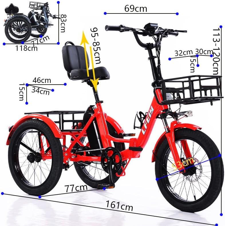 Vélo Cargo électrique 3 Roues 20 Pouces pour Adultes | 5 Vitesses | Panier De Rangement | Pneus Larges | Pliable | Facile à Monter | Charge Maximale : 200 kg Grey – Image 2