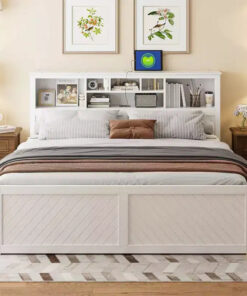 FAMYYT King Size Wood Platform Bed with Multi-storage Headboard, USB and Drawers, Easy Assembly