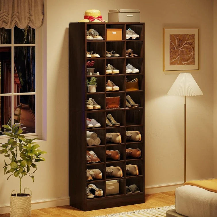30 Pairs Tall Shoe Cabinet, 10 Tiers White Wooden Shoe Storage Rack for Closet, Entryway - 10-tier – Image 27