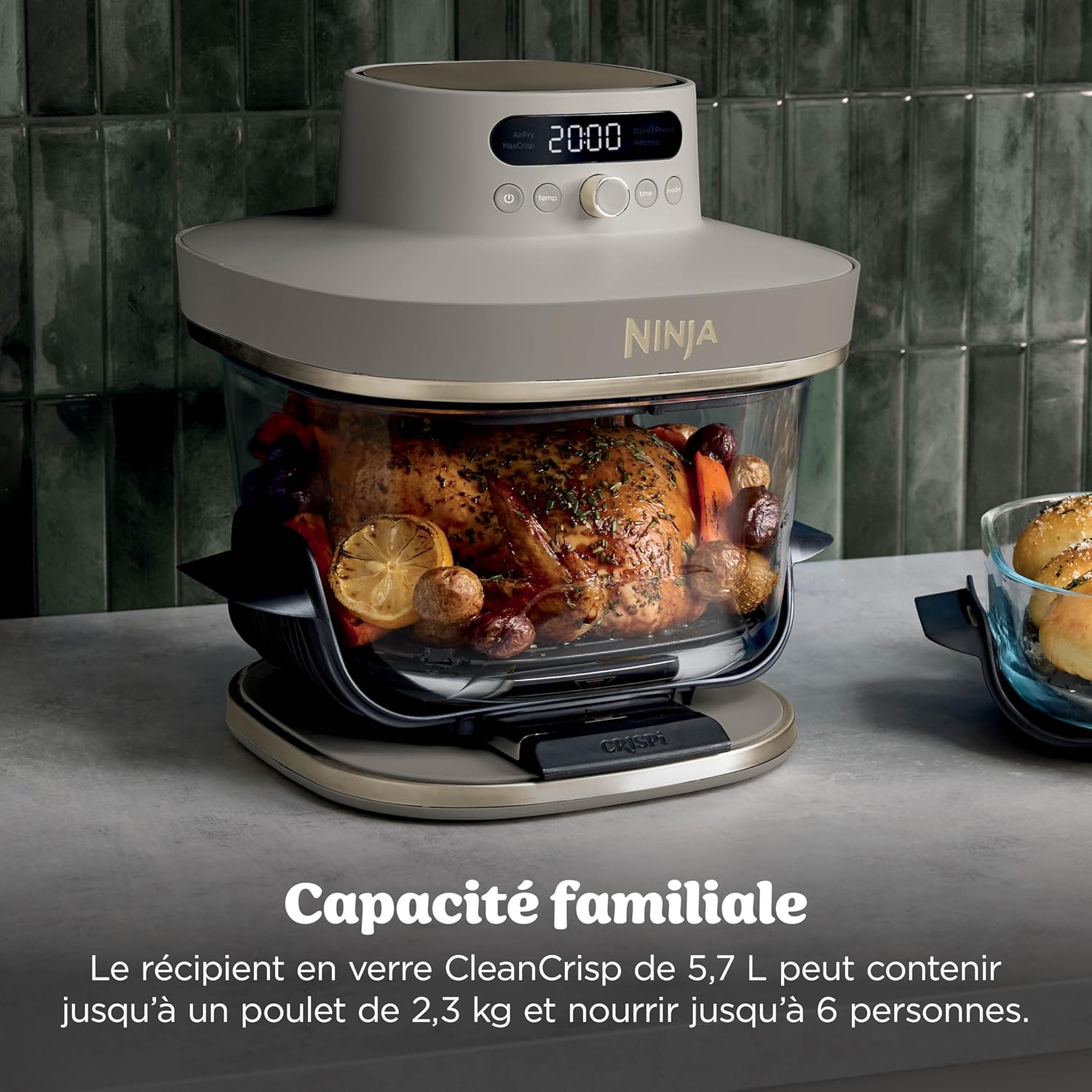 Ninja CRISPi PRO XL, Friteuse sans huile en verre, 5 modes de cuisson prédéfinis, avec contenants en verre CleanCrisp de 5,7 l et 2,3 l, couvercles de rangement, Stone/Or AS090EUSD – Image 7