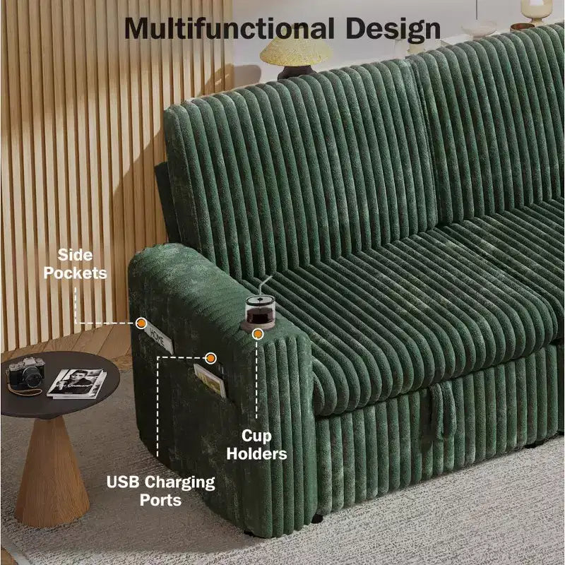 L-Shaped Sectional Sleeper Sofa with Pull-Out Bed, USB Ports & Storage – Image 21