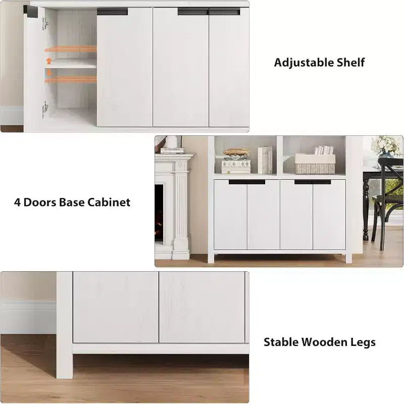 70.7Inch Tall Double Wide Bookshelf with Doors and Adjustable Shelves,5Tier Farmhouse Bookcase with Cabinet and Double Storage for Living Room,Office – Image 4