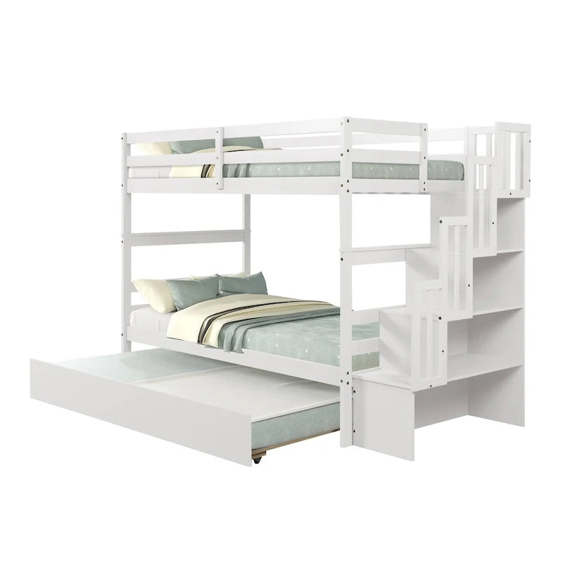 Twin over Twin Bunk Beds With Twin Trundle and Stairway Storage Function in Grey Color – Image 7