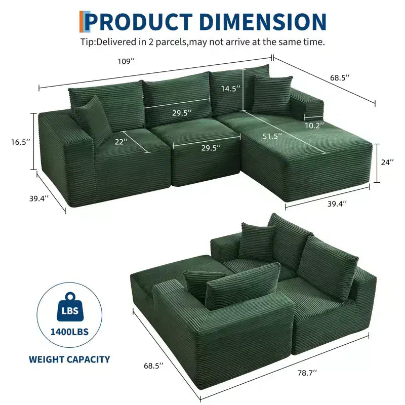 108 Modern Sofa Couch, 3 Seater Upholstered L Shaped Sofa with Pillows, Deep Seat Sofa, No Assembly Required – Image 47