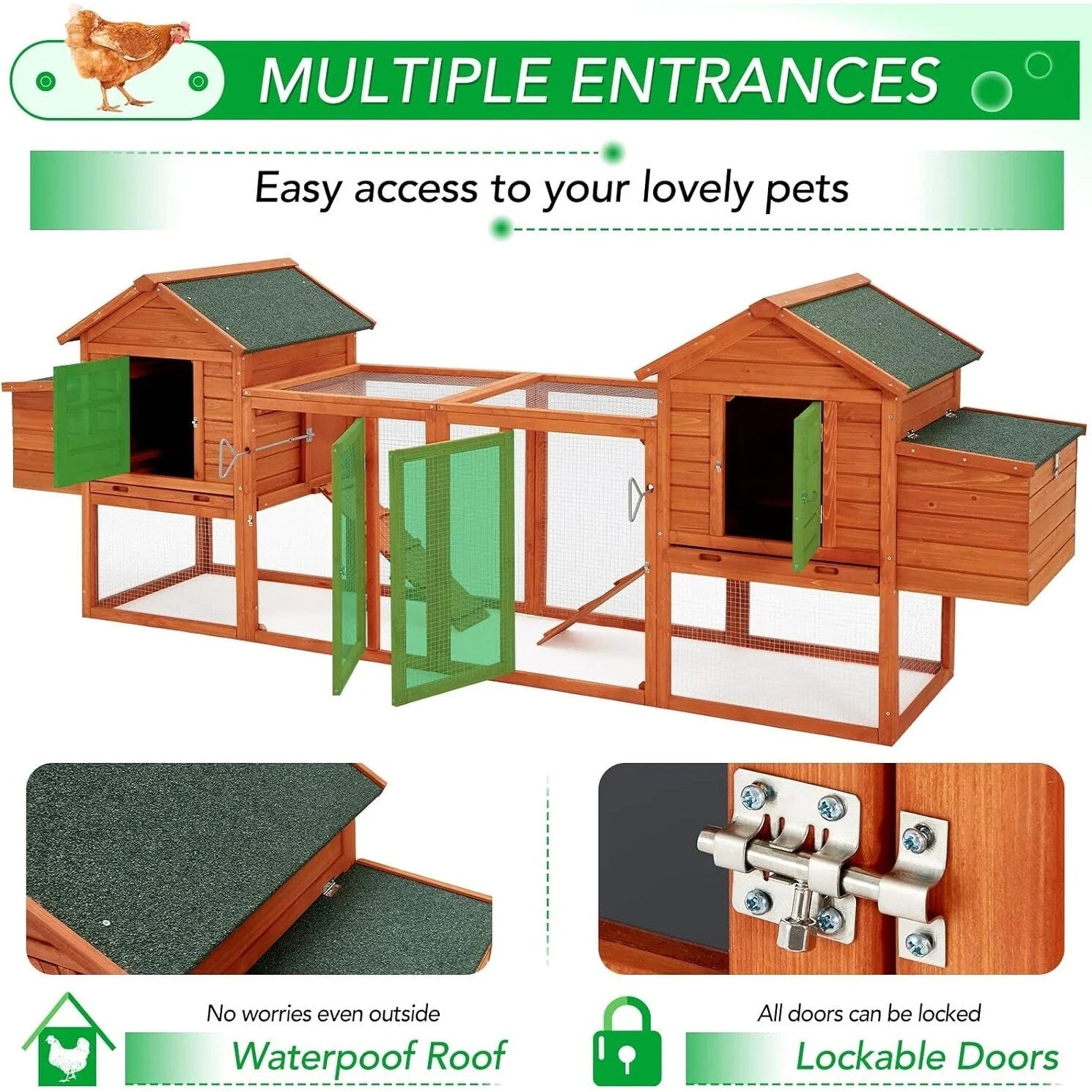 AECOJOY 144'' Large Chicken Coop w/ Run Wooden Hutch Poultry Cage House – Image 3