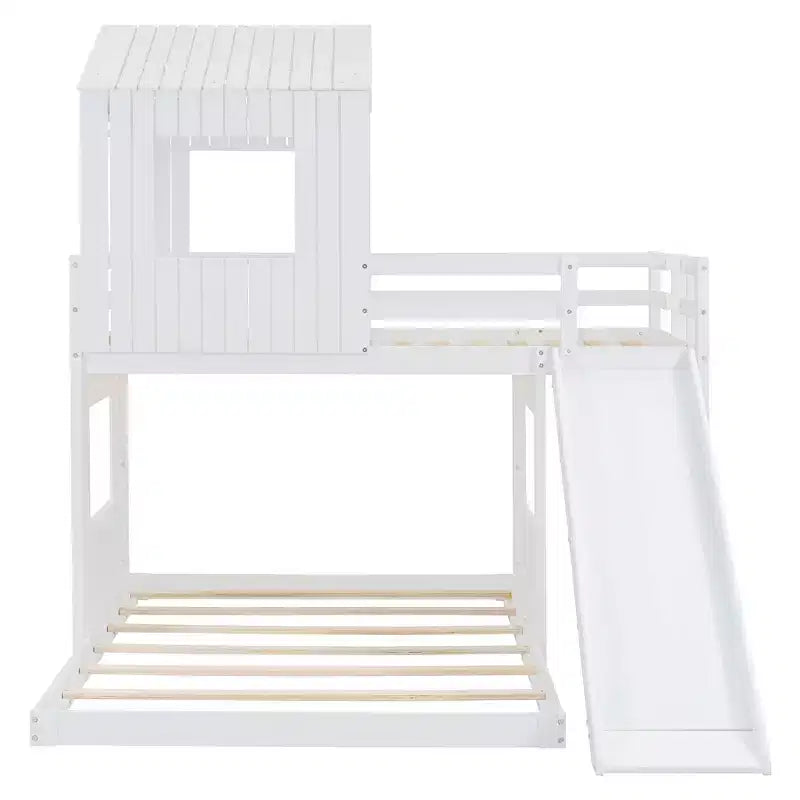 Luxystar Twin Over Full Wood Bunk Bed with Playhouse, Slide and Guardrails – Image 15