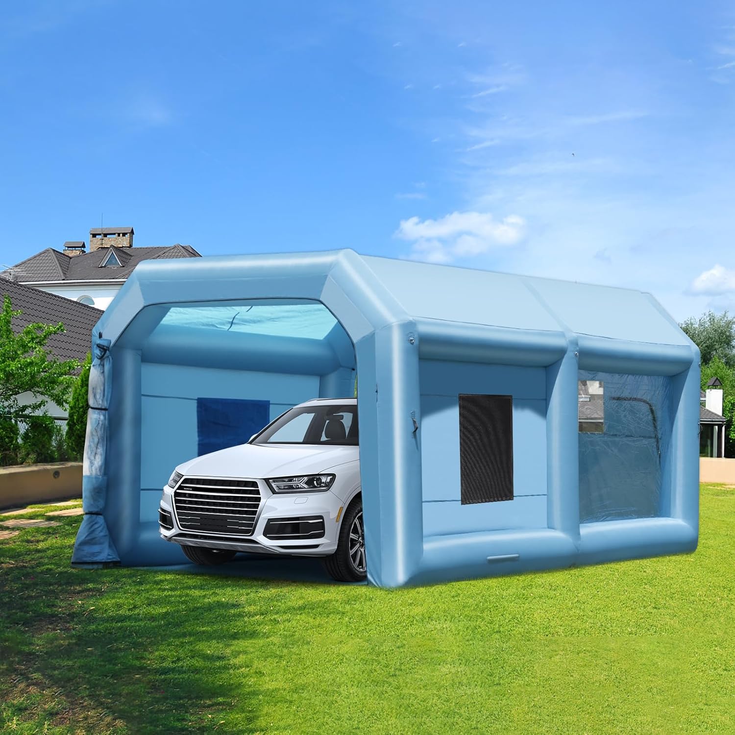 VEVOR Cabine de Peinture Gonflable 6,4x4,1x3 m, Tente Peinture Gonflable Automobile avec Souffleur Puissant de 1100 W et Système de Filtration, Station de Travail pour Pose de Peinture Atelier Garage – Image 8