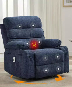 Alternative view of Massage Rocker Recliner with Heating, 360 Swivel Glider Recliner Chairs for Adults, Linen Nursery Chair with Side Pocket, Two Cup Holders