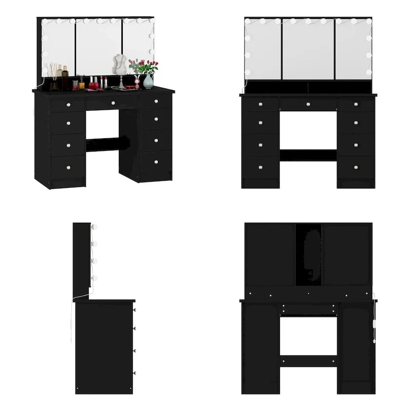 Luxurious LED Makeup Vanity with 9 Drawers Elegant Makeup Station – Image 21