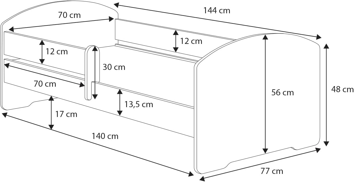 KOBI Lit Enfant LUK avec Matelas, Blanc | pour Chambres d'enfants | pour Un garçon et Une Fille | Lit Bebe pour Enfants | (avec tiroir, 140x70) – Image 2