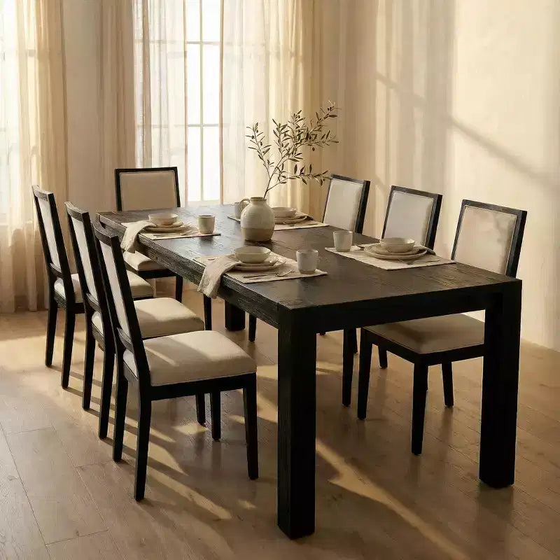 Modern Dining Set - 80 Table + 6 Cushioned Chairs, Solid Wood Frame, 400lbs Table Capacity, Easy Assembly – Image 29