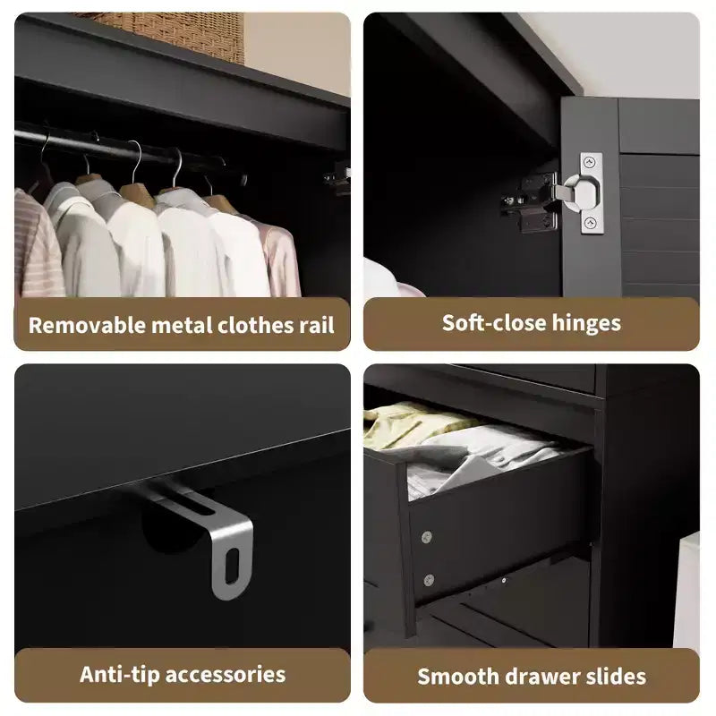 COZONY Armoire Wardrobe with 3 Drawers & 2 Doors, Modern Wooden Closet Cabinet for Bedroom, Heavy Duty White Standing Armoire – Image 8