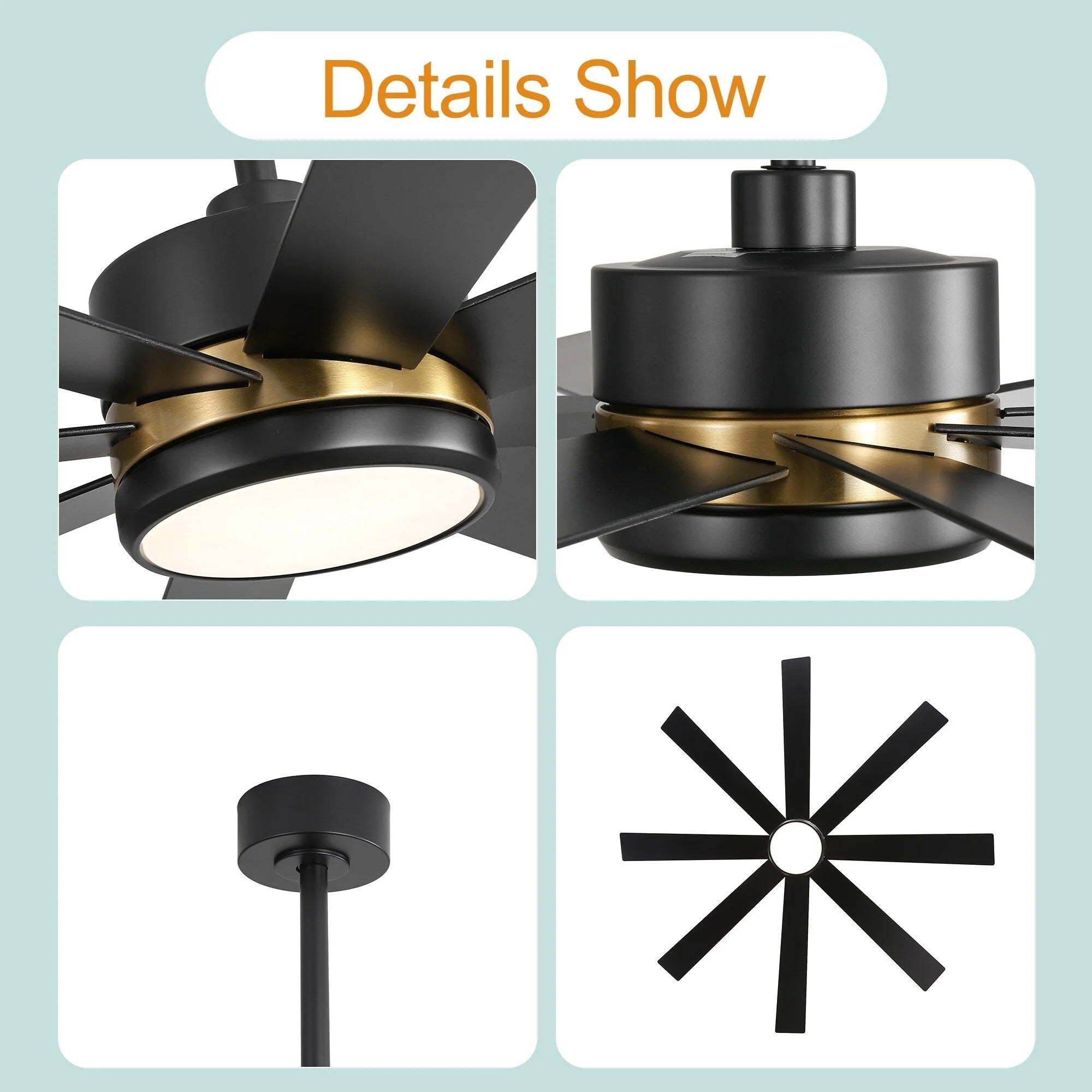 65 Inch 8-Blade Black LED Ceiling Fan with Light and Remote – Image 80