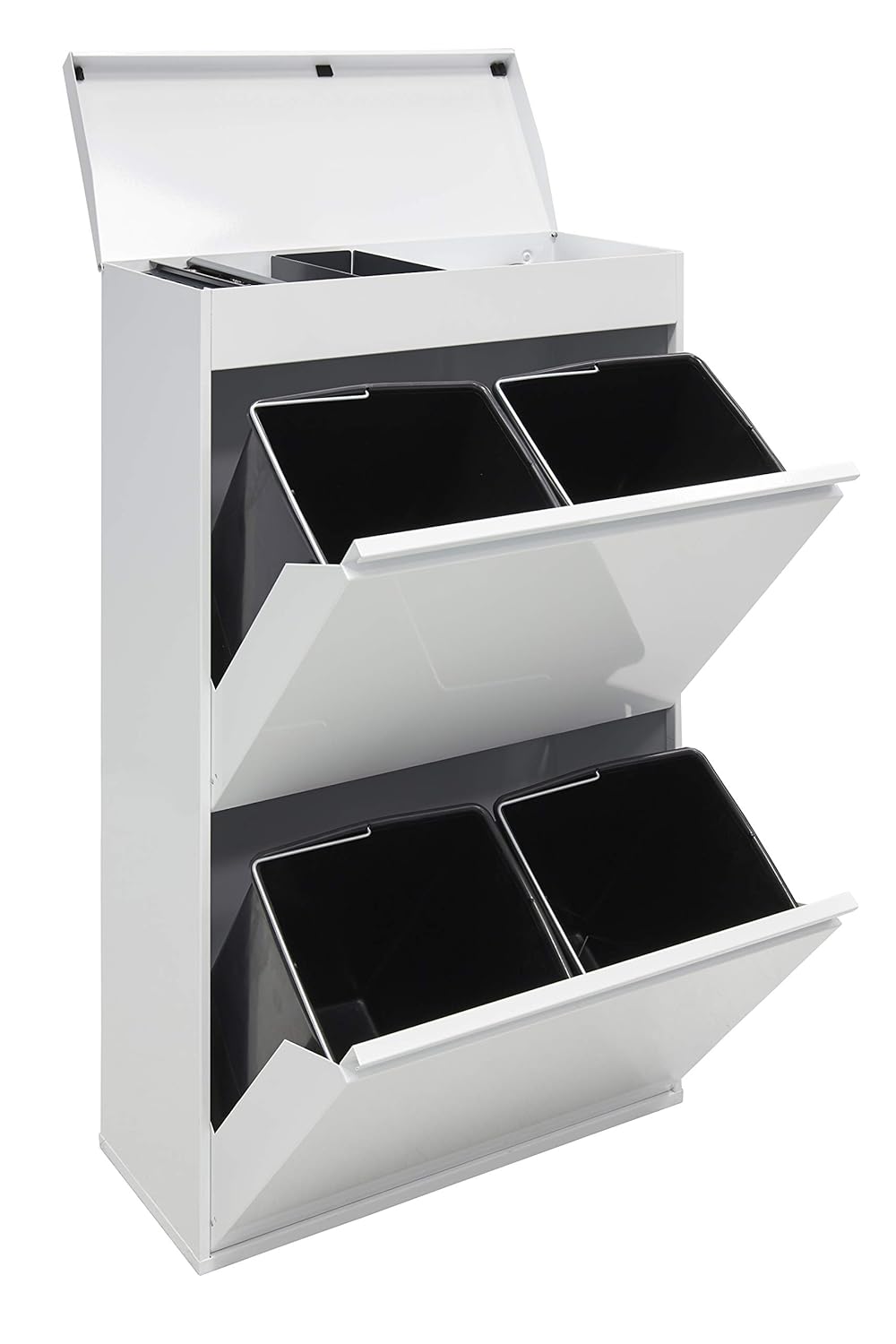 ARREGUI Top CR621-B Poubelle de recyclage en acier, poubelle de tri sélectif, 4 seaux, avec plateau supérieur multifonction, 4 x 17 L (68 L), blanc