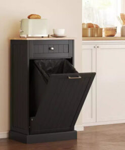 HOMCOM Kitchen Tilt Out Trash Bin Cabinet Free Standing Recycling Cabinet Trash Can Holder With Drawer