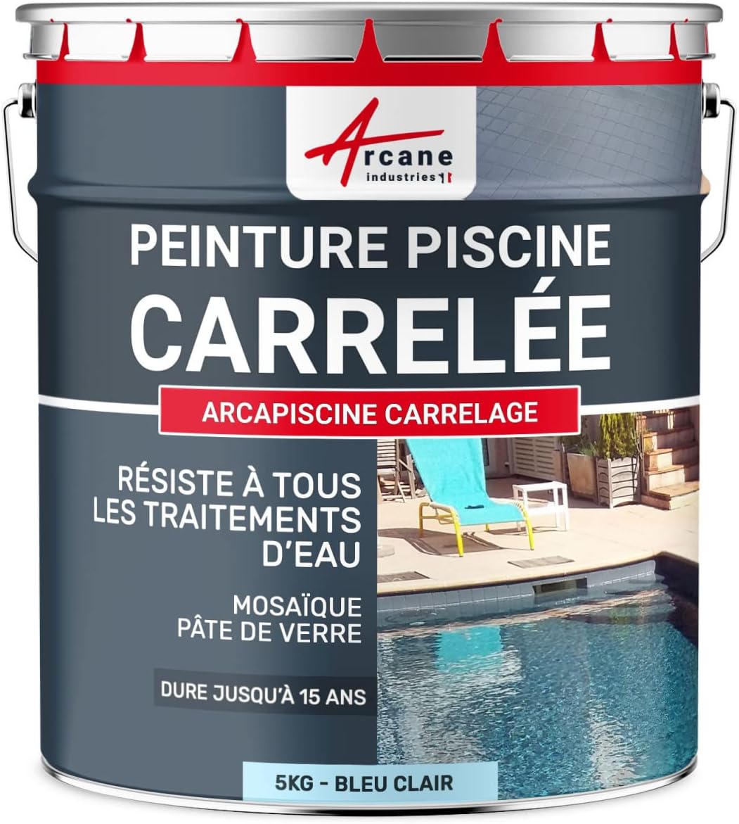 ARCANE INDUSTRIES Peinture Piscine carrelage et mosaïque - Polyuréthane aliphatique - 5 kg (jusqu'à 15m² pour 2 Couches) Bleu Clair