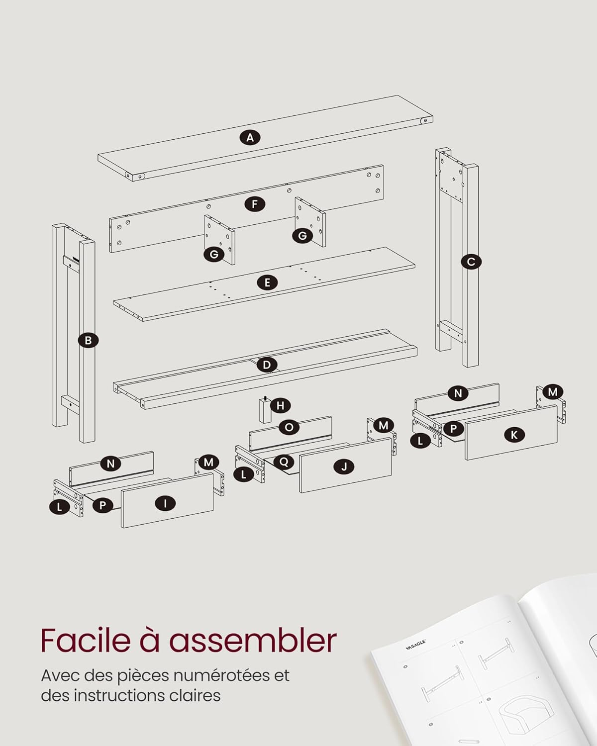 VASAGLE Table Console, Table d'Entrée avec 3 Tiroirs et Étagère de Rangement, pour Entrée, Salon, Style Campagnard, Marron Miel et Blanc Rustique LNT142WJ01 – Image 5