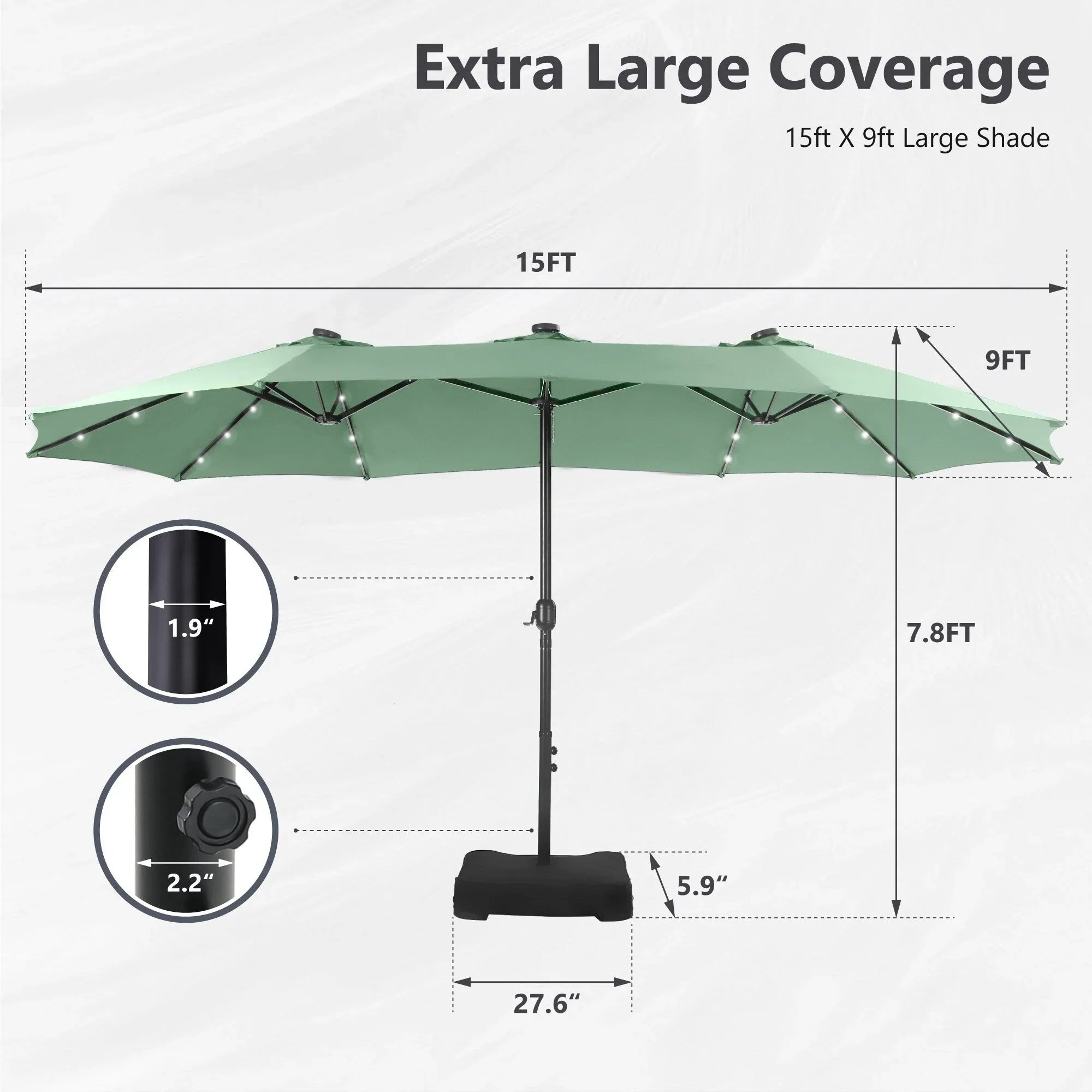 MAISON ARTS 15-foot Rectangular Crank Double-sided Outdoor Market Umbrella Solar LED Lighted Patio Umbrella with Base Included – Image 56
